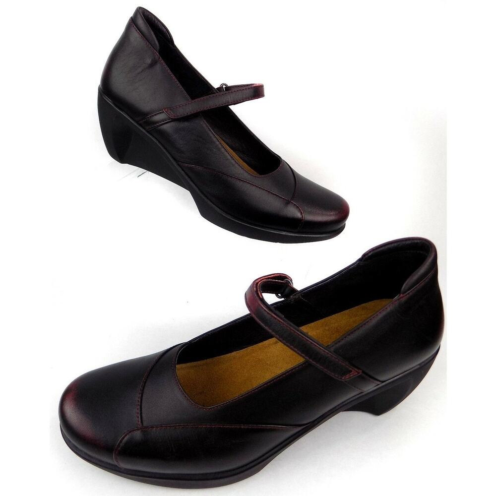 Naot Black Leather Wedge Heels Size 38